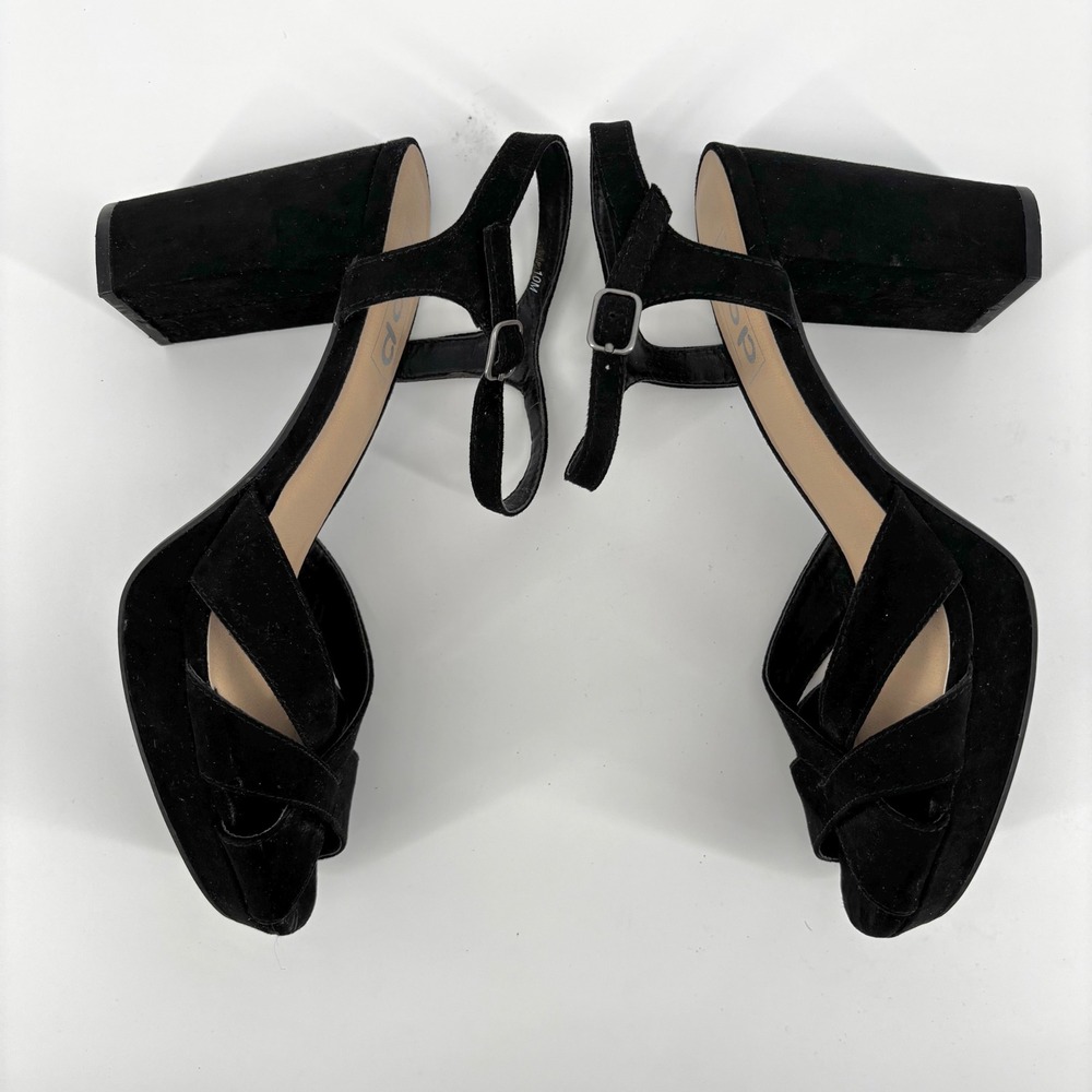 Pop Garcelle Black Crisscross Ankle Strap Block Heel Platform Sandal sz 10 - Picture 5 of 8